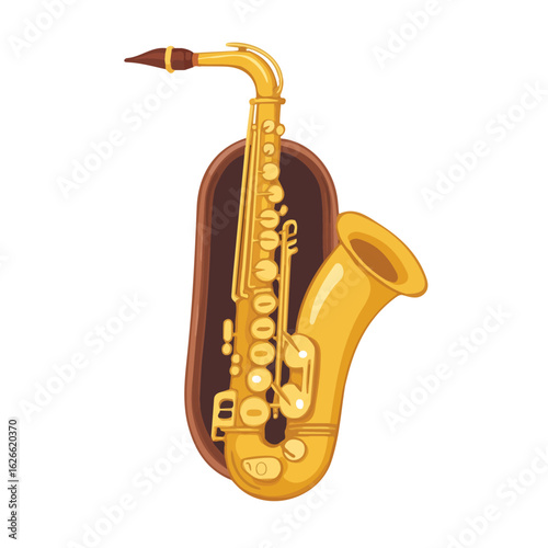 Minimal flat vector of a Saxophone Case, 2D icon-style illustration on white background
