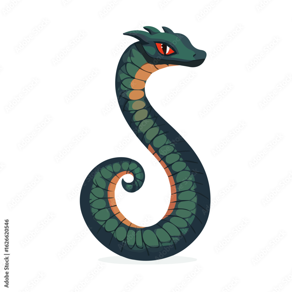 Fototapeta premium 2D flat vector illustration of a Naga Tail in icon style, isolated on white background