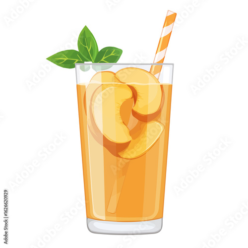 2D flat vector illustration of a Peach Iced Tea in icon style, isolated on white background