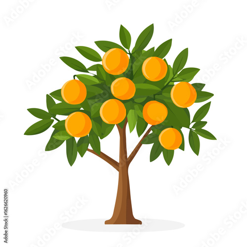 Flat 2D Orange Tree illustration, vector graphic in icon style, on white background