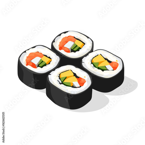 Minimal flat vector of a Kimbap, 2D icon-style illustration on white background