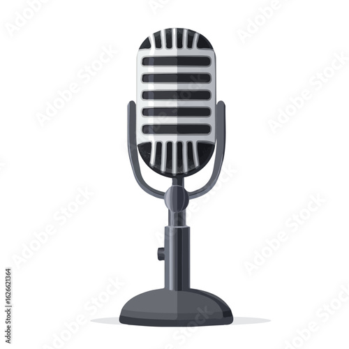 Flat 2D Studio Microphone illustration, vector graphic in icon style, on white background