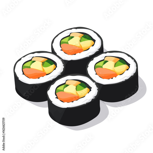 Flat 2D Kimbap illustration, vector graphic in icon style, on white background