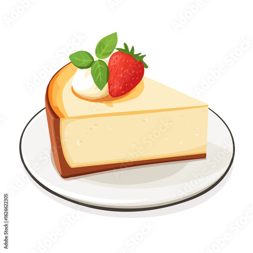 2D flat vector illustration of a Ricotta Cheesecake in icon style, isolated on white background
