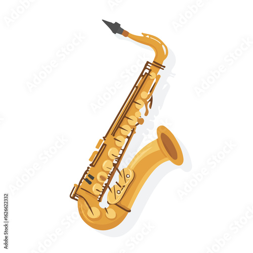 Flat 2D Saxophone illustration, vector graphic in icon style, on white background