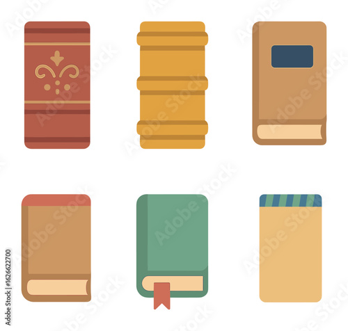 Colorful Book Bindings. Flat vector mini-illustrations Decorative spine finishes in colors children's