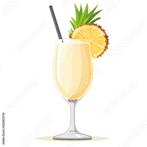 2D flat vector illustration of a Pina Colada in icon style, isolated on white background