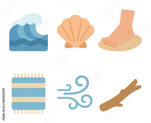 Ocean-Themed Icons. Flat vector mini-illustrations Ocean healing in colors children's illustrations: waves
