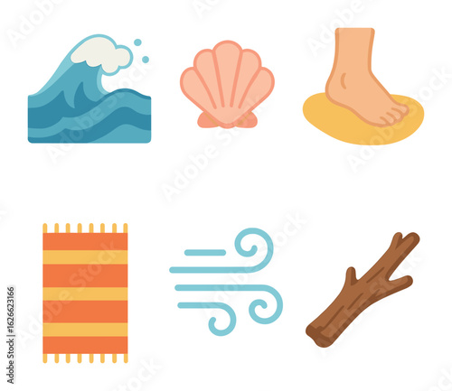 Ocean-Themed Icons. Flat vector mini-illustrations Ocean healing in colors children's illustrations: waves