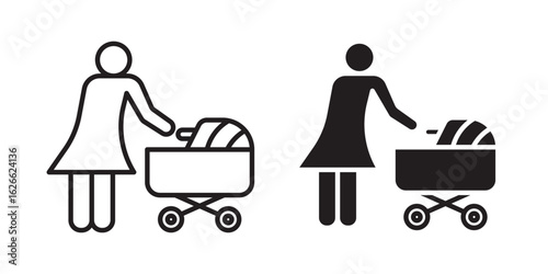 Woman with Baby Stroller icon, outline style icon for web site or mobile app, vector graphics