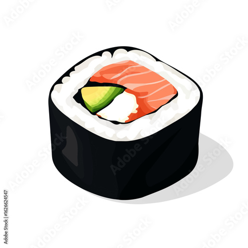 2D flat vector illustration of a Maki Sushi in icon style, isolated on white background