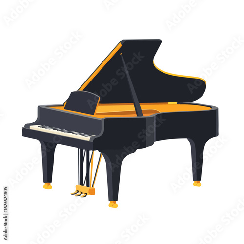 Piano Lid, flat style 2D vector image, isolated on a white background