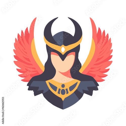 2D flat vector illustration of a Valkyrie in icon style, isolated on white background