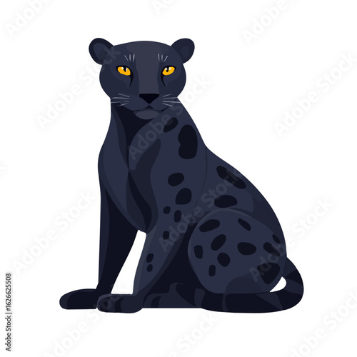 Minimal flat vector of a Panther, 2D icon-style illustration on white background