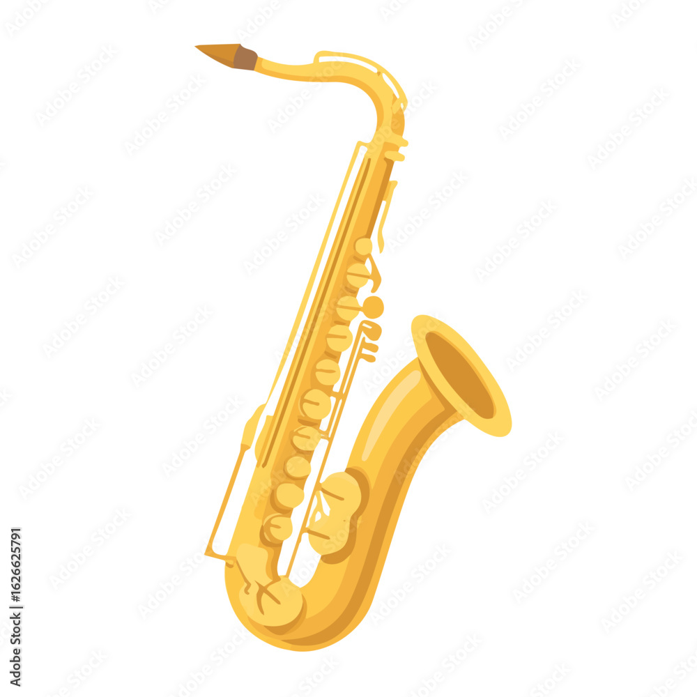 Minimal flat vector of a Saxophone, 2D icon-style illustration on white background