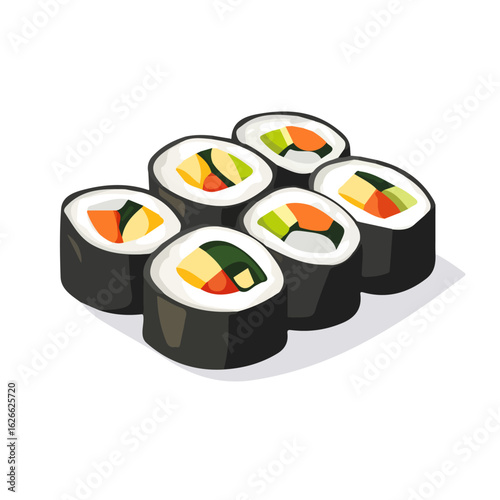 Kimbap, flat style 2D vector image, isolated on a white background