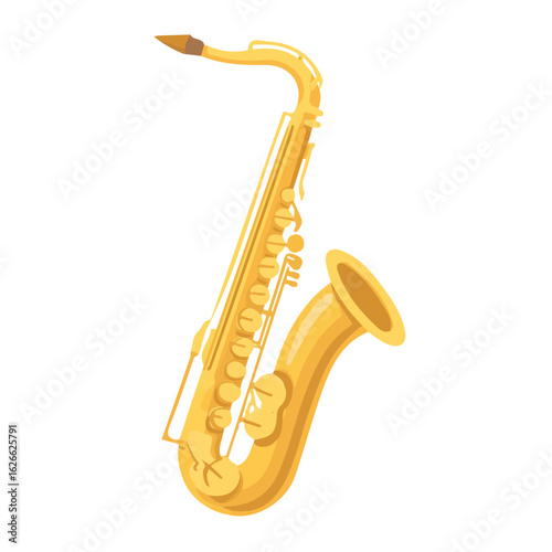 Minimal flat vector of a Saxophone, 2D icon-style illustration on white background