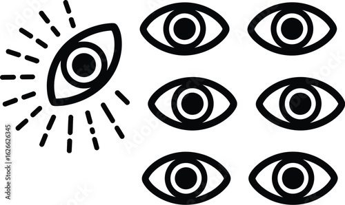 Set of Eye Movement Icons - Watching, Tracking, and Surveillance Symbol Collection
