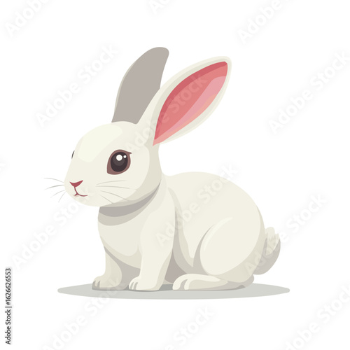 Minimal flat vector of a Rabbit, 2D icon-style illustration on white background