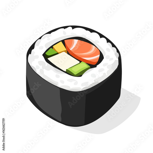 Minimal flat vector of a Maki Sushi, 2D icon-style illustration on white background