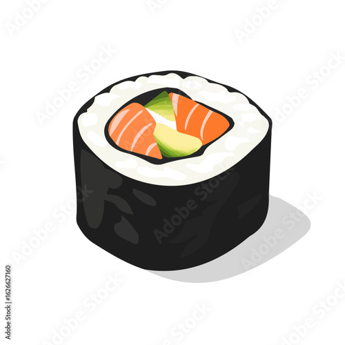 Flat 2D Maki Sushi illustration, vector graphic in icon style, on white background