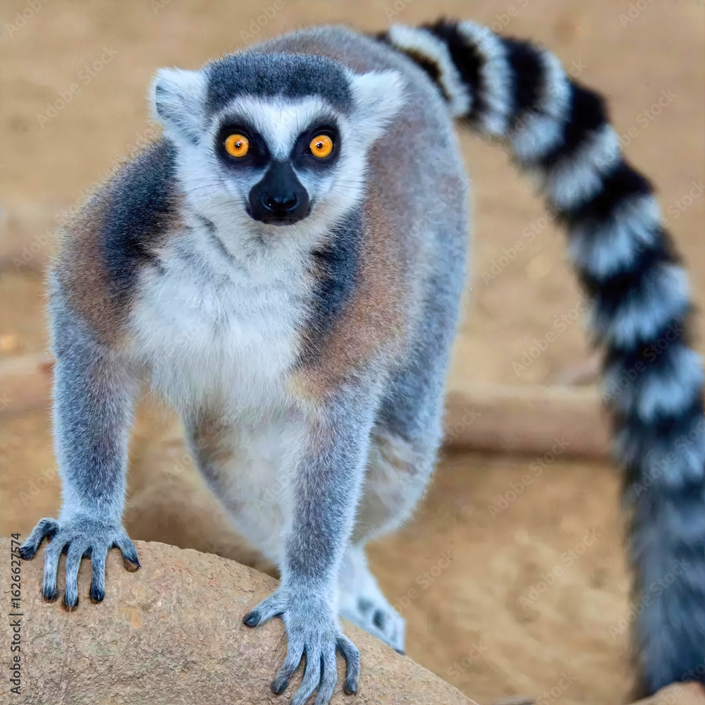 Obraz premium Ring-Tailed Lemur Standing Alert