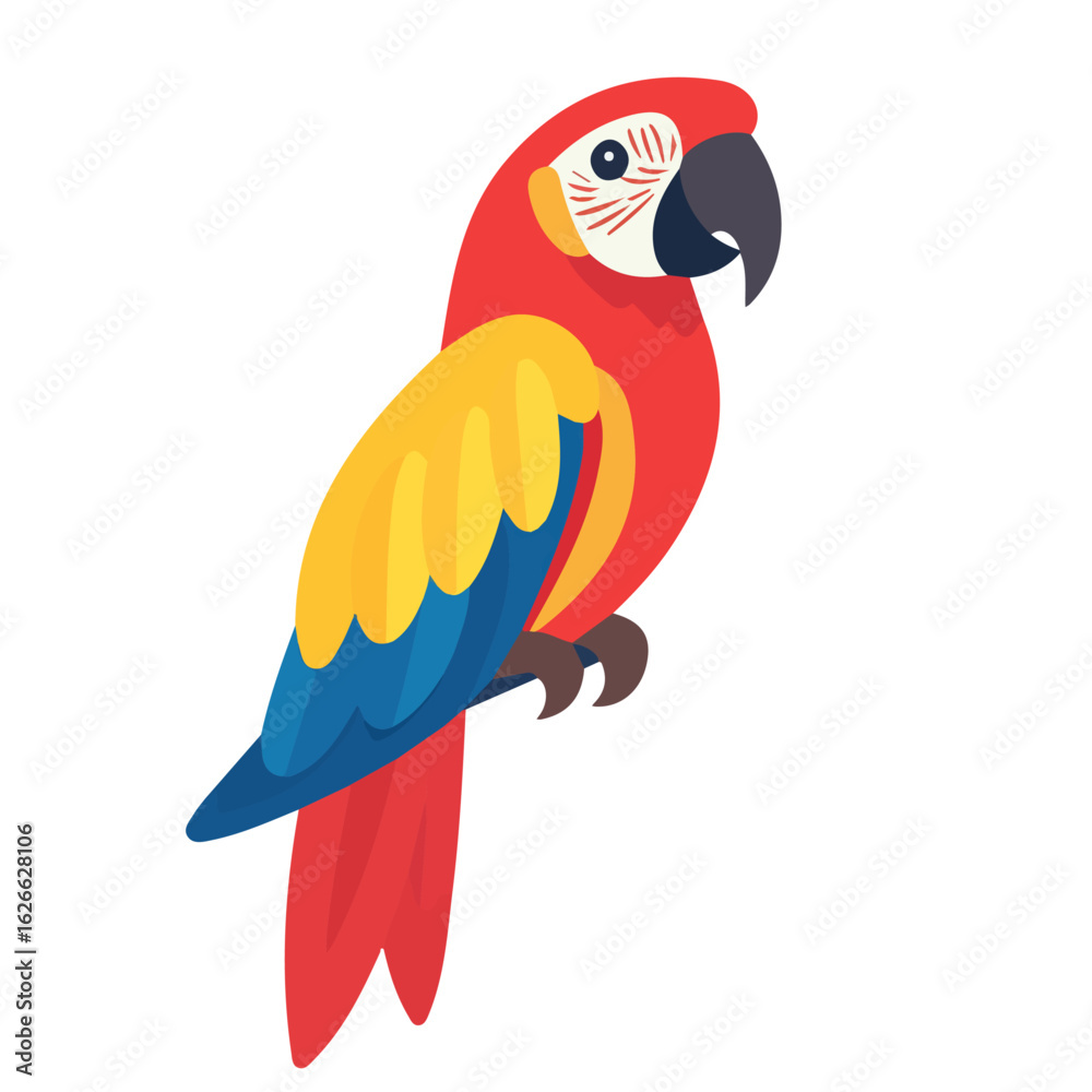 Fototapeta premium Macaw, flat style 2D vector image, isolated on a white background