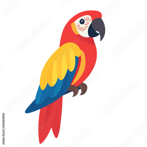 Macaw, flat style 2D vector image, isolated on a white background
