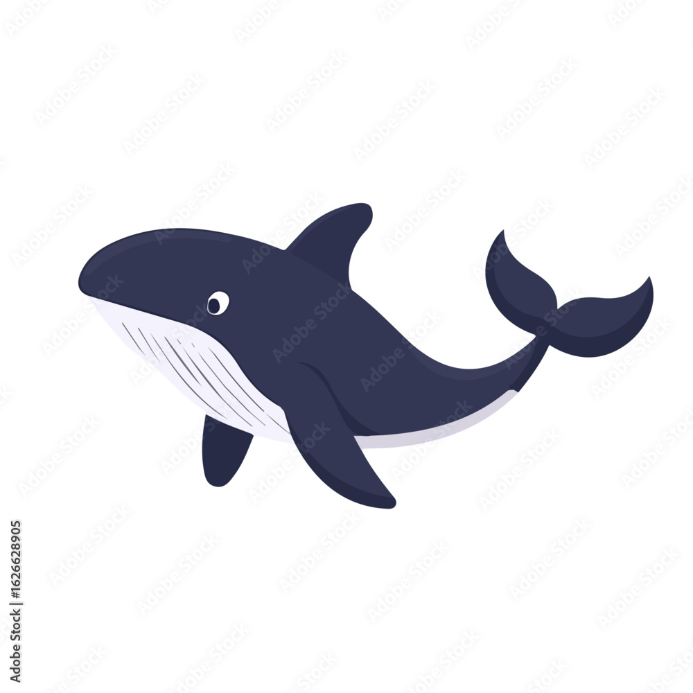 Obraz premium 2D flat vector illustration of a Whale in icon style, isolated on white background