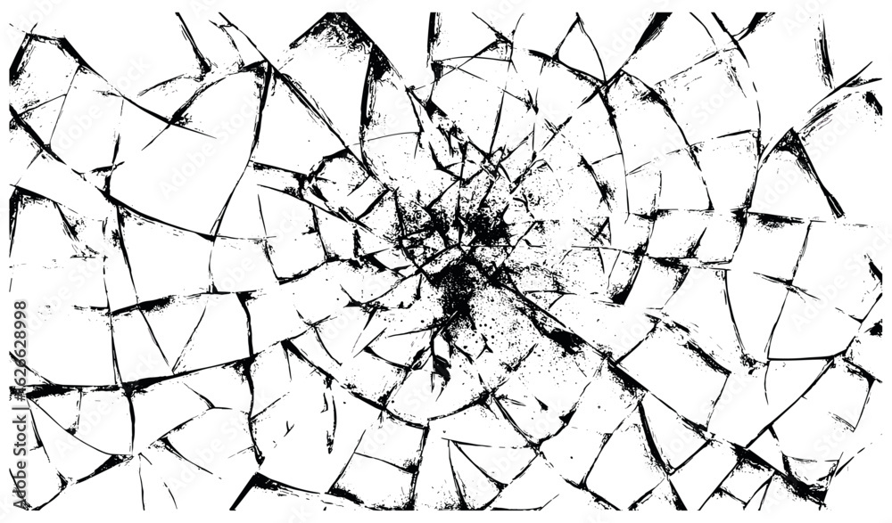 Vintage broken glass texture with grunge punk cracks and shattered overlay effect for album cover or damaged wallpaper. Vector shattered window illustration, fractured windscreen smash