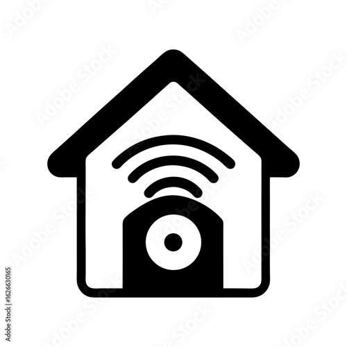 Minimalist smart home icon with wifi signal for automation and network control