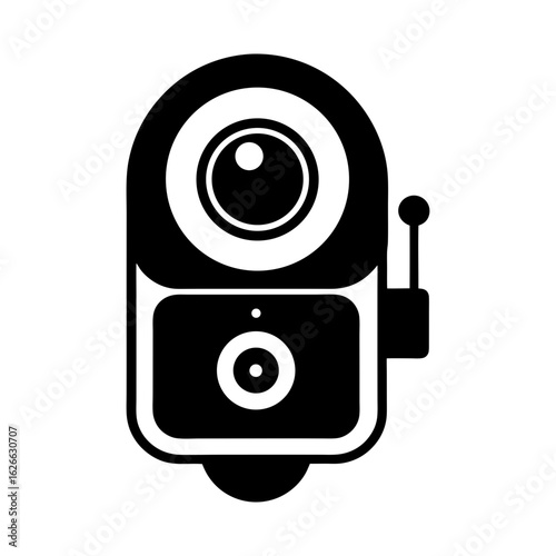Video doorbell with camera lens icon in silhouette for home security and tech use