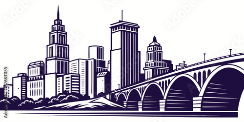 Photos Minnesota City Vector: Minneapolis's IDS Center & Stone Arch Bridge