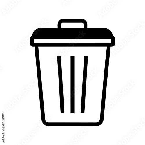Simple trash bin icon with lid and handle for waste management and cleanliness art