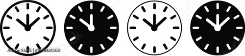 Set of Analog Clock Icons Showing Quarter Past Three in Black and White - Time Management and Schedule Symbol