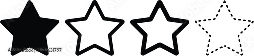 Set of Four Star Rating Icons in Different Styles - Solid, Outline, Double Border, and Dotted Line