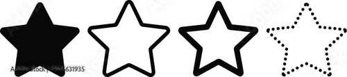Set of Four Star Rating Icons in Different Styles - Solid, Outline, Double Border, and Dotted Line