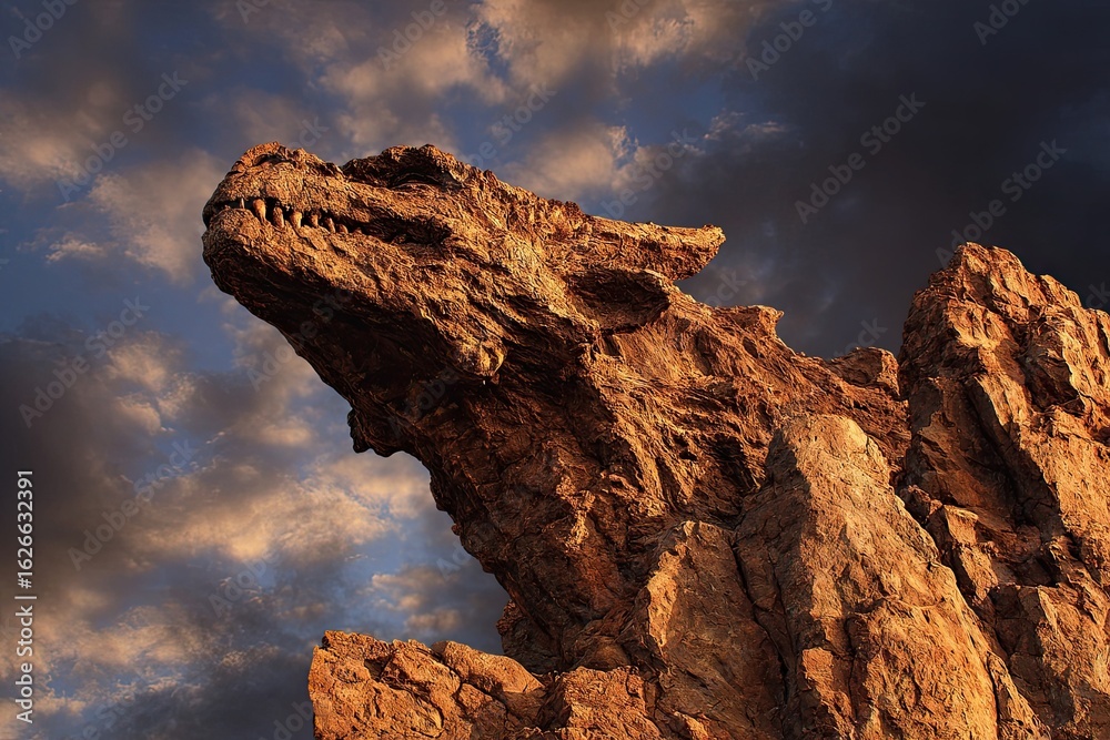 Obraz premium Dragon-like rock formation, dramatic sky