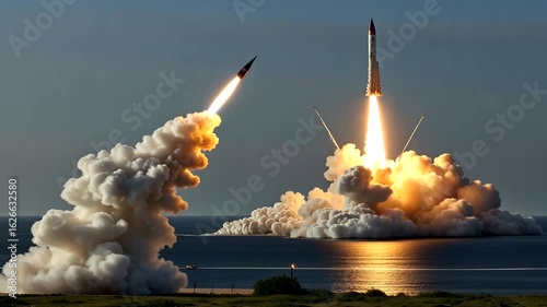 A rocket racing toward space through the atmosphere. 4k