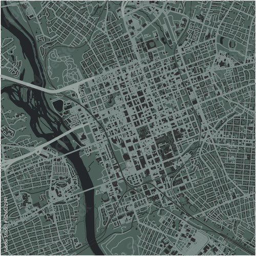 Map of Columbia Center in South Carolina in a smooth dark style. Contains layered vector with roads water, parks, etc.