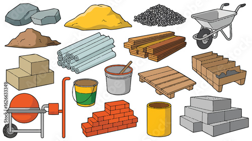 Assorted construction supplies and equipment building