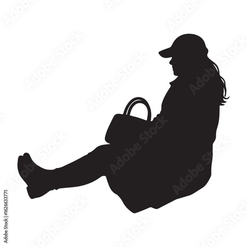 Sitting Woman with Handbag Silhouette in Casual Pose

