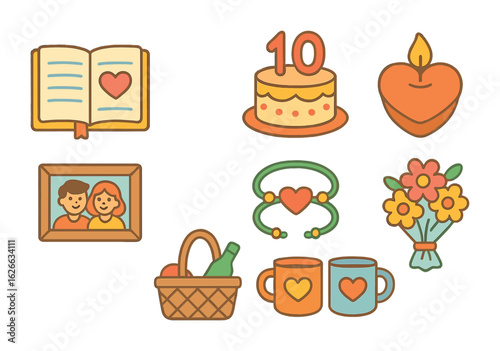 Relationship Traditions Icons. Flat vector mini-illustrations Relationship rituals and traditions in colors