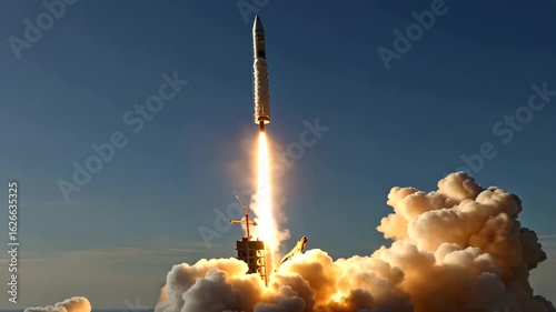 A rocket racing toward space through the atmosphere. 4k