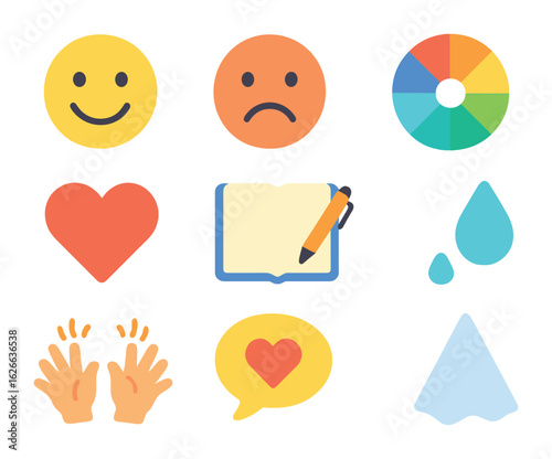 Children's Emotion Icons. Flat vector mini-illustrations expressing feelings in colors children's