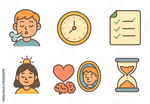 Positive Resolution Icons. Flat vector mini-illustrations positive conflict resolution habits in colors