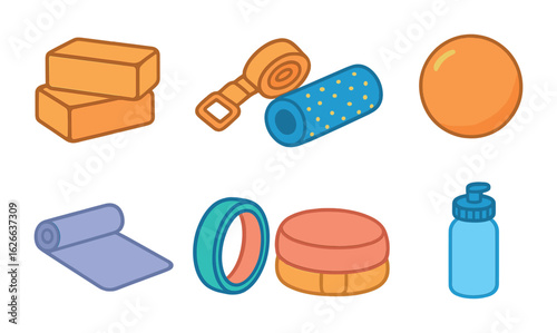 Kids' Yoga Icons. Flat vector mini-illustrations yoga and pilates in colors children's illustrations: yoga