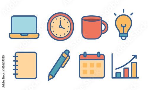 Freelance Tools Icons. Flat vector mini-illustrations freelancing opportunities in colors children's