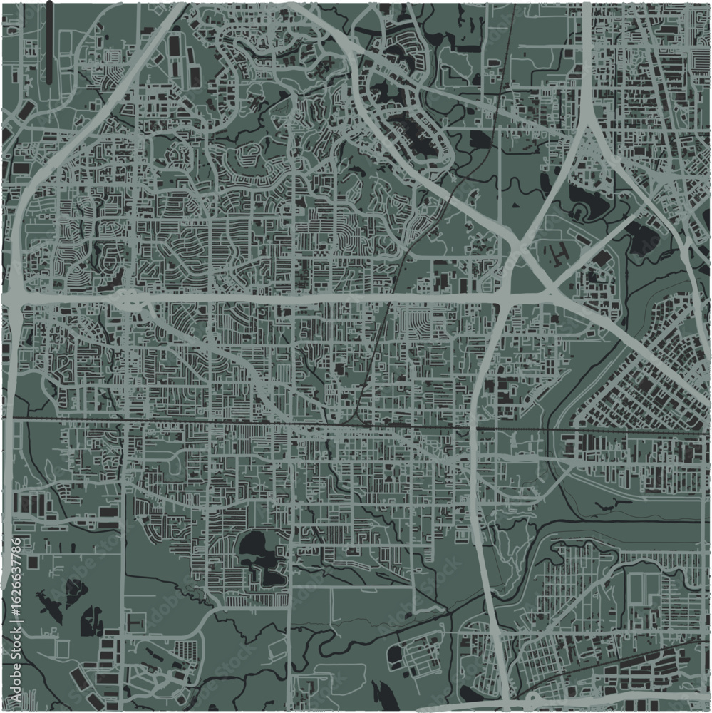 Fototapeta premium Map of Irving in Texas in a smooth dark style. Contains layered vector with roads water, parks, etc.