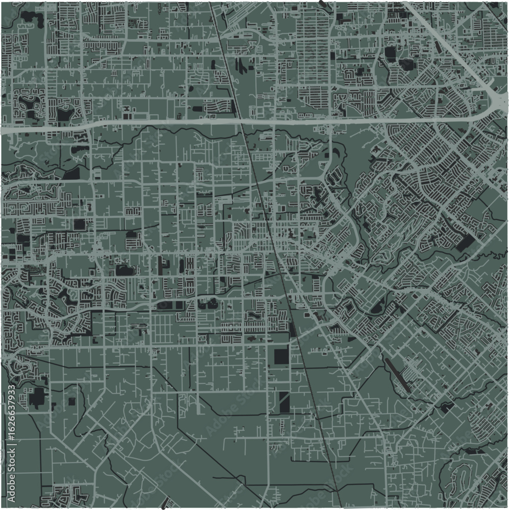Fototapeta premium Map of Pearland in Texas in a smooth dark style. Contains layered vector with roads water, parks, etc.